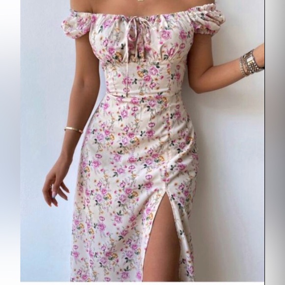 Pink Beige Floral Summer Dress - Picture 2 of 2